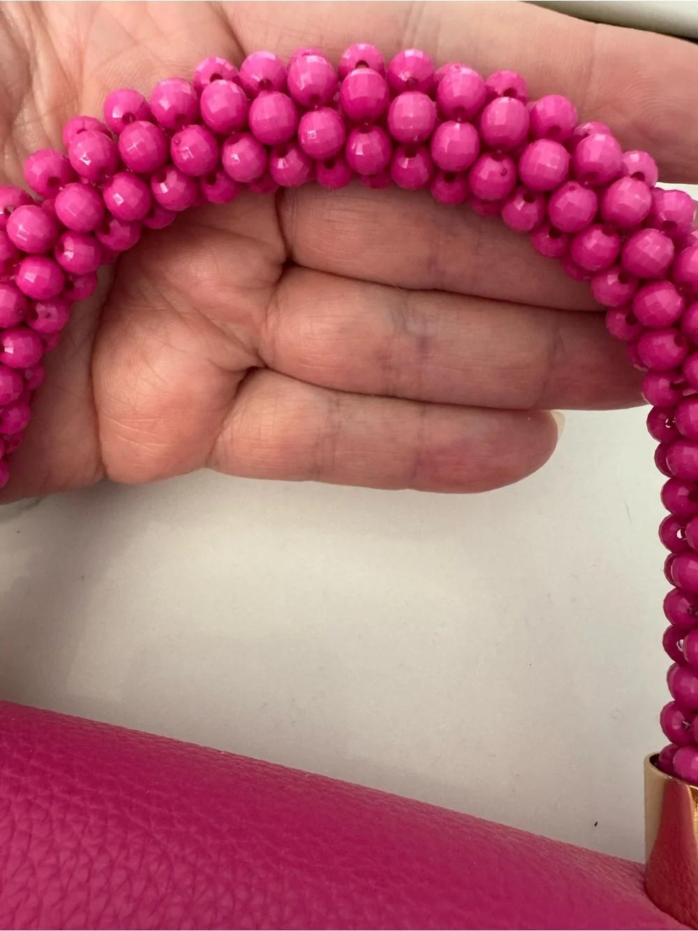 Structured Hot Pink Top-Handle Crossbody Bag with Beaded Handle